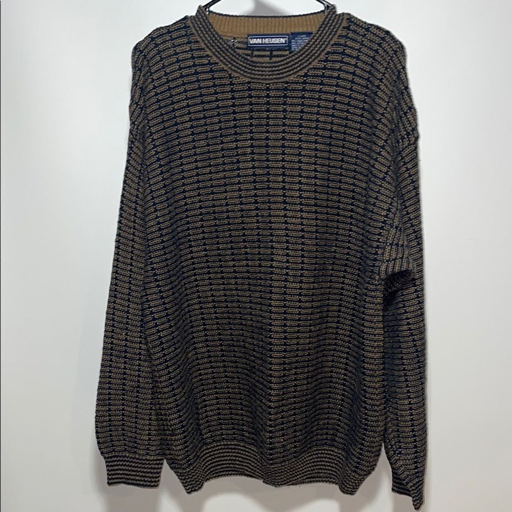 Van Heusen Black and Brown Crewneck Sweater Textured Knit
